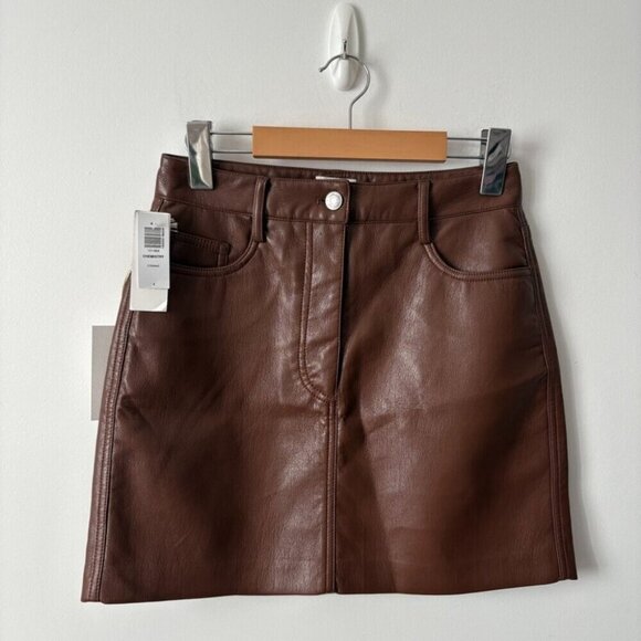 Aritzia Dresses & Skirts - Aritzia Wilfred Chemistry Vegan Leather Mini Skirt NWT Cognac Brown Size 4